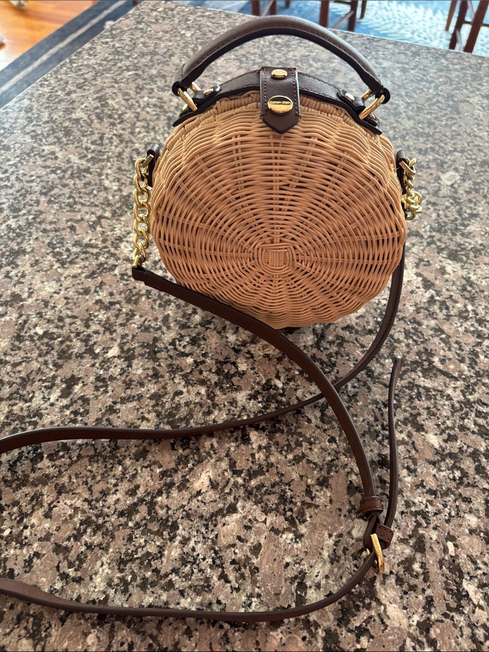 Calvin Klein Hayden Woven Round Crossbody Bag in Natural and Brown
